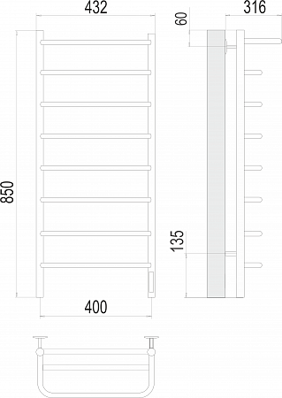 Полка П8 400х850 Электро (quick touch) Полотенцесушитель  TERMINUS Вологда - фото 3