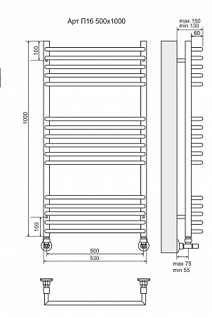 Арт П16 500х1000 Полотенцесушитель  TERMINUS Вологда - фото 3