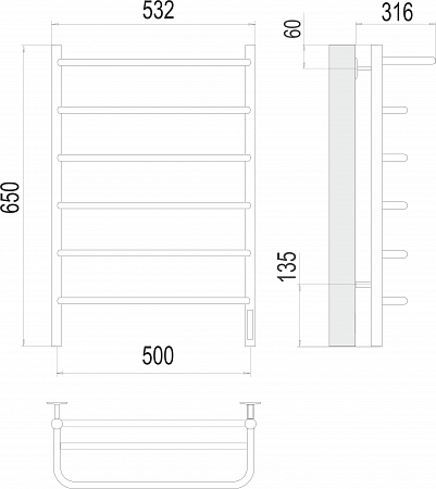 Полка П6 500х650 Электро (quick touch) Полотенцесушитель  TERMINUS Вологда - фото 3